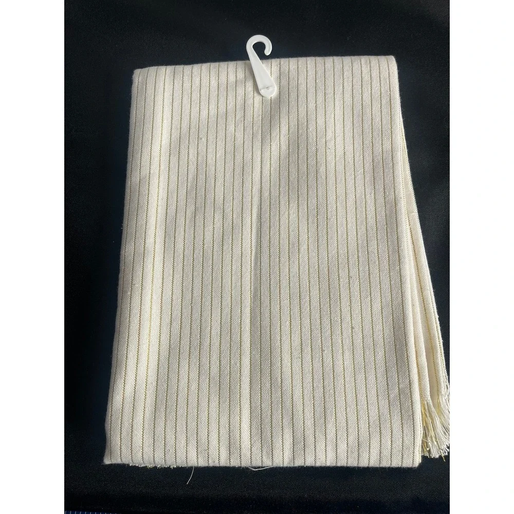 Robert Stanley Gold Metallic Pinstripe‎ Table Throw 40x40 Cream Fringe HL9182922